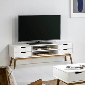 Meuble tv Baku 1 porte et 2 tiroir blanc Blanc - Bois massif - Bois/Imitation - 140 x 52 x 40 cm