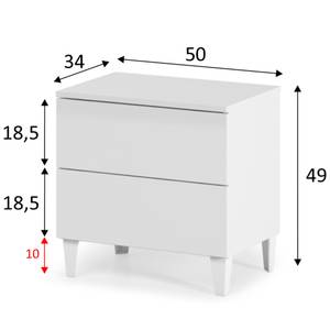 Chevet Vera 2 tiroir, blanc brillant Blanc - Bois manufacturé - 50 x 49 x 34 cm