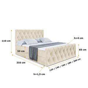 Boxspringbett - AMAY Beige - Breite: 180 cm - H3