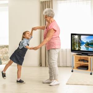 Meuble TV sur rouettes et compartiments Gris - Marron clair