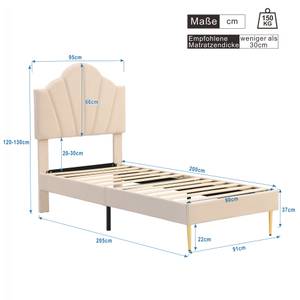 Samtgepolstertes Bett M345-01 Beige - Holzwerkstoff - 185 x 37 x 205 cm
