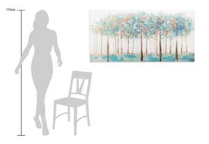 Tableau peint Forest of the Fairies Beige - Turquoise - Bois massif - Textile - En partie en bois massif - 120 x 60 x 4 cm