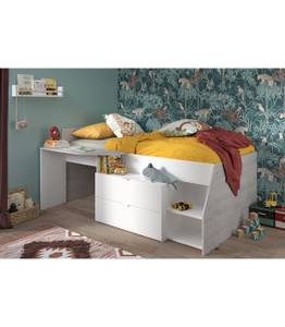 Lit Combiné avec Bureau Milky Blanc - Bois manufacturé - 203 x 90 x 134 cm