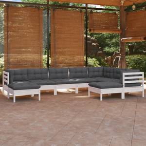 9-tlg. Garten-Lounge-Set mit Kissen Weiß Weiß