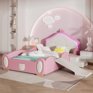 Kinderbett PUERGLOW Ⅰ Pink - Holzwerkstoff - Massivholz - Kunstleder - 98 x 92 x 210 cm