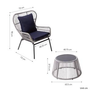 Ensemble table et chaises de jardin Bleu - Métal - 72 x 90 x 73 cm