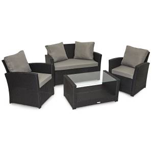 Rattan Sitzgruppe ROMA Schwarz - Kunststoff - Polyrattan - 70 x 76 x 120 cm