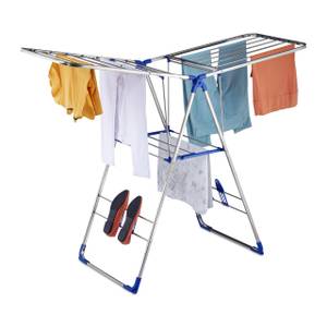 Wäscheständer mit Flügel klappbar Blau - Silber - Metall - Kunststoff - 155 x 137 x 59 cm