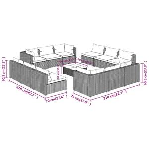 Garten-Lounge-Set (13-teilig) 3013631-4 Braun - Grün - Metall - Polyrattan - 60 x 30 x 60 cm