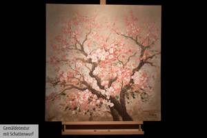 Acrylbild handgemalt Heiteres Hanami Braun - Pink - Massivholz - Textil - 80 x 80 x 4 cm