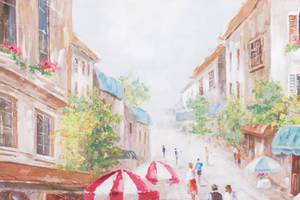 Impression sur toile Hometown Beige - Rouge - Bois massif - Textile - 100 x 75 x 4 cm