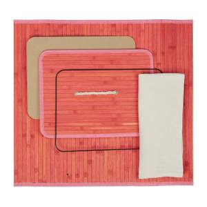 1 x Wäschekorb Bambus eckig pink Pink - Weiß - Bambus - Textil - 44 x 66 x 34 cm