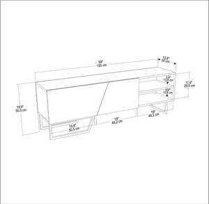 TV Lowboard Denasse Schwarz - Gold - Marmor Weiß Dekor - Eiche Dekor