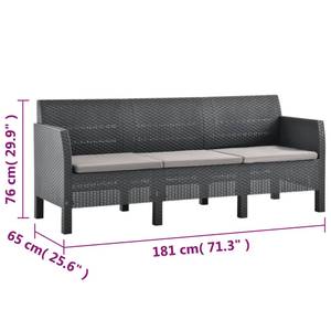 Garten-Lounge-Set (3-teilig) Grau - Kunststoff - 181 x 76 x 65 cm