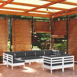 9-tlg. Garten-Lounge-Set mit Kissen Weiß Weiß