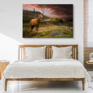 Image Sur Toile Cerf Montagnes Paysage 120 x 80 x 80 cm