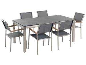 Set de salle à manger GROSSETO Aluminium - Graphite - Gris - 180 x 87 x 90 cm - Lot de 6 - Pierre - Brossé - Non revêtu - Nombre de pièces dans le lot : 7