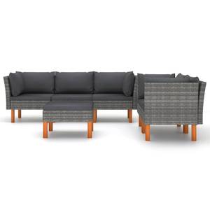 Garten-Sofa-Set (6-teilig) 3009634-19 Grau - Metall - Polyrattan - Holzart/Dekor - 61 x 67 x 65 cm