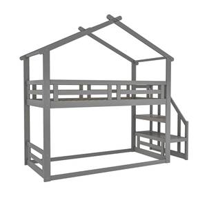 Kinderbett Hausbett Terra Ⅰ Grau - Holzwerkstoff - Metall - Massivholz - Holzart/Dekor - 96 x 222 x 244 cm