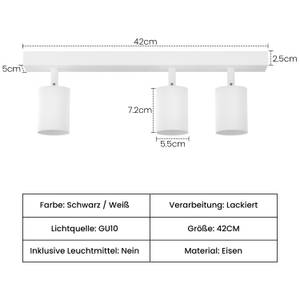 Deckenleuchte Glanz 3-flammig Weiß - Metall - 6 x 10 x 42 cm