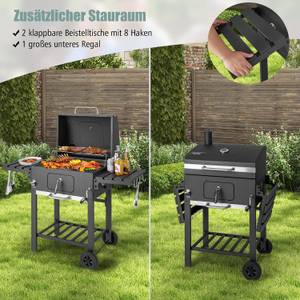 Holzkohlegrill mit Deckel Schwarz - Metall - 54 x 117 x 128 cm