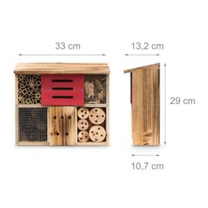 Hôtel à insectes toit plat en bois Marron - Rouge - Bois manufacturé - Métal - 33 x 29 x 14 cm