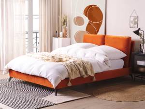 Lit double MELLE Noir - Orange - Largeur : 156 cm