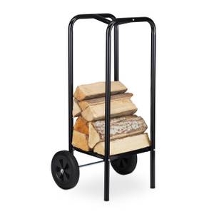 Chariot sur roues pour bûches de bois Noir - Métal - Matière plastique - 46 x 90 x 39 cm