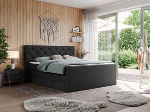 Boxspringbett KING VELEN Schwarz - Breite: 200 cm - H3 - Kunstleder