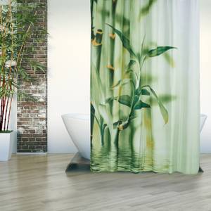 Rideau de douche motif bambou polyestere Vert - Blanc - Matière plastique - Textile - 180 x 200 x 4 cm