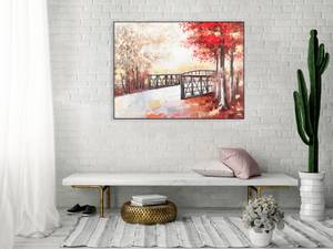 Bild handgemalt Leuchtender Herbsttag Beige - Rot - Massivholz - Textil - 100 x 75 x 4 cm