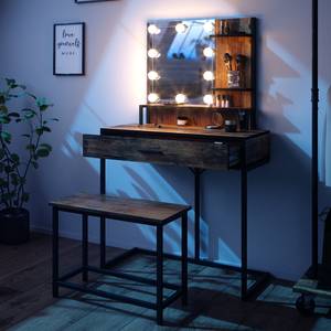 Coiffeuse Fyrk avec banc et LED Noir - Marron - Bois manufacturé - 80 x 135 x 40 cm
