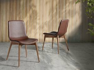 Chaise en simili cuir et bois noyer Marron - Cuir synthétique - Textile - 63 x 87 x 51 cm