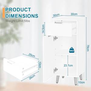 Badezimmerschrank Normani Weiß - Holzwerkstoff - Metall - 30 x 78 x 30 cm