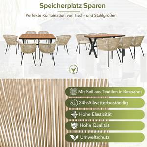 Gartenessgruppe WoodyRope Ⅵ Beige - Metall - Kunststoff - Massivholz - Textil - Holzart/Dekor - 80 x 74 x 140 cm