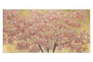 Tableau peint First Scent of Flowers Marron - Rose foncé - Bois massif - Textile - 120 x 60 x 4 cm