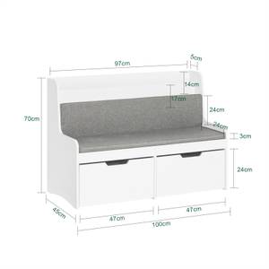 Kinder Sitzbank KMB66-W Weiß - Holzwerkstoff - 100 x 70 x 45 cm