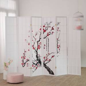 Paravent 6 parties motif cerises 340 Rouge - Blanc - Bois/Imitation - En partie en bois massif - 264 x 179 x 2 cm