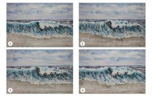 Tableau peint à la main Breaking Waves Bleu - Bois massif - Textile - 120 x 80 x 4 cm