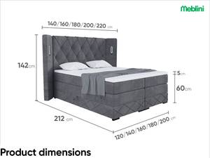 Boxspringbett Manuel Dunkelgrau - Breite: 166 cm - H4