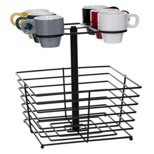Kaffebecher-Set, 6 Stück, mit Metallkorb Keramik - 13 x 22 x 21 cm