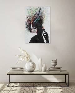 Tableau peint à la main Musical Energy Noir - Bois massif - Textile - 60 x 90 x 4 cm