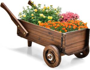 Blumenwagen Holz, Pflanzwagen Braun - Massivholz - 40 x 39 x 81 cm