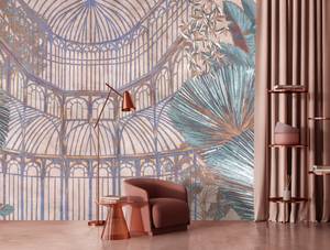 Fototapete Orangerie 2 Walls by Patel Beige - Blau - Pink - Türkis - Kunststoff - Textil - 500 x 250 x 0 cm