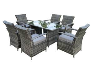 6-Sitzer Rattan Tisch Gartenmöbel Set Grau - Polyrattan - Stein - 80 x 70 x 140 cm