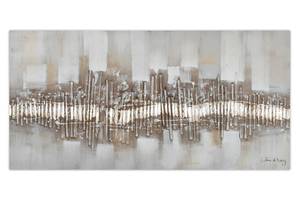 Tableau peint à la main City Outline Beige - Gris - Bois massif - Textile - 120 x 60 x 4 cm