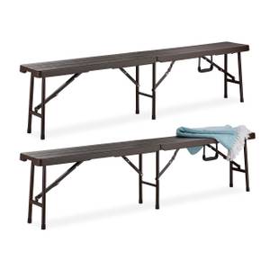 Banc pliable lot de 2 brun Marron - Métal - Matière plastique - 179 x 43 x 25 cm