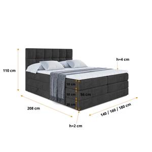 Boxspringbett RICAR KING Schwarz - Breite: 200 cm