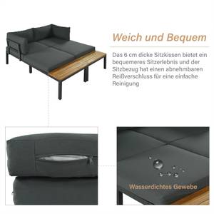4-Sitzer Gartenlounge-Set Kissen Tisch Braun - Grau - Metall - Massivholz - 179 x 67 x 250 cm