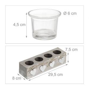 Teelichthalter Set mit Herzen Beige - Weiß - Holzwerkstoff - Glas - 30 x 8 x 8 cm